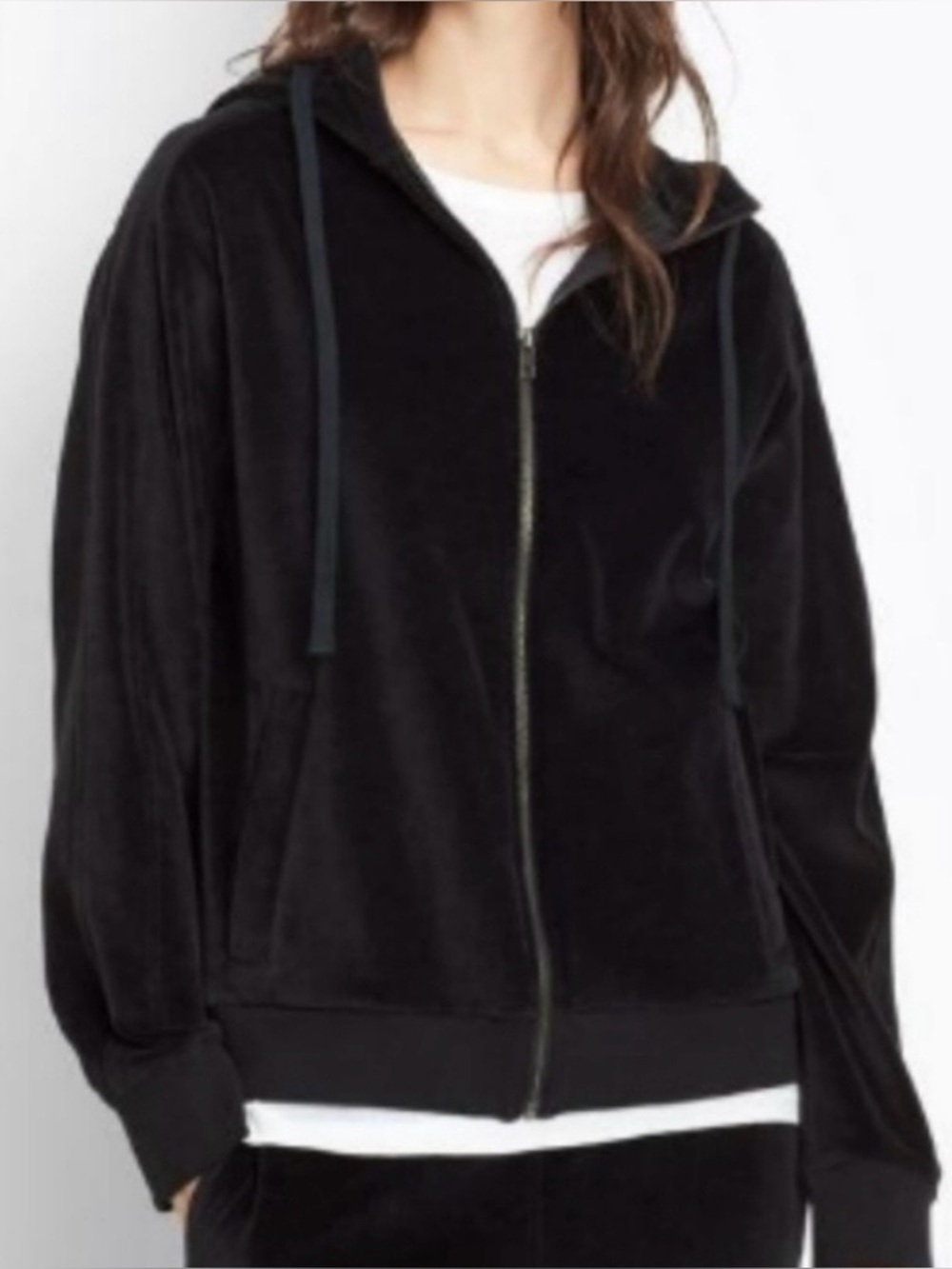 Vince Black Velour Zip-Front Hoodie Jacket - Women